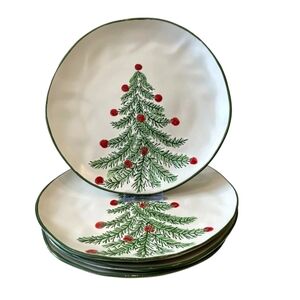 ELI + ANA Christmas Erma Tree Salad Plate 8.5in Set of 4 Ceramic Holiday NEW